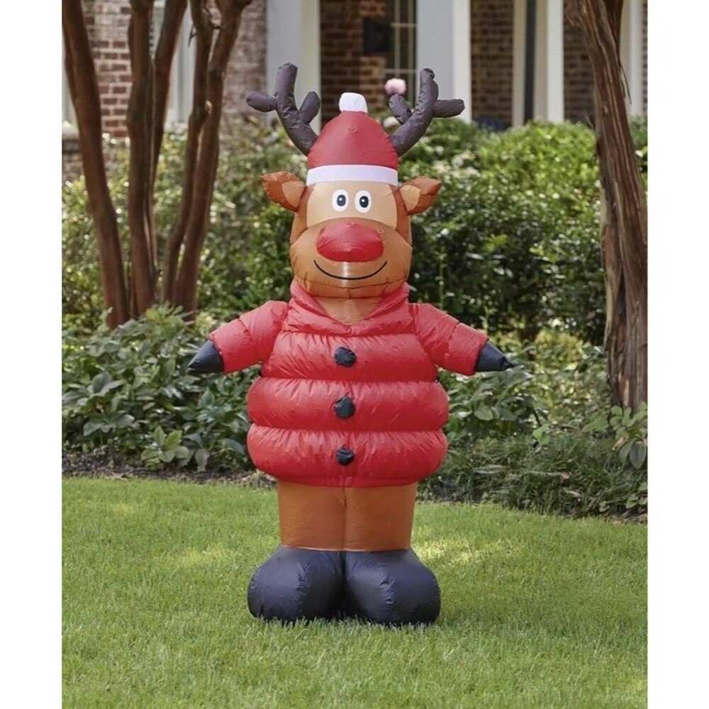 Christmas Puffy Coat Reindeer Airblown Inflatable Decor Blow Up LED Light New